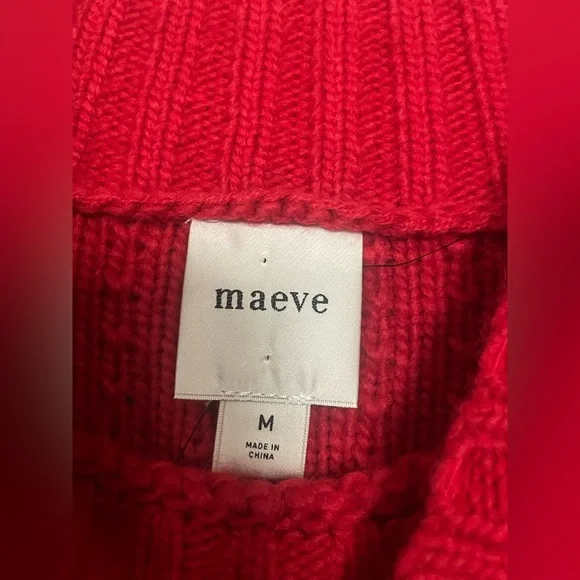 Anthropologie Maeve Callahan Mock Neck Loop Stitch Sweater Medium Red Crewneck M - Picture 2 of 10